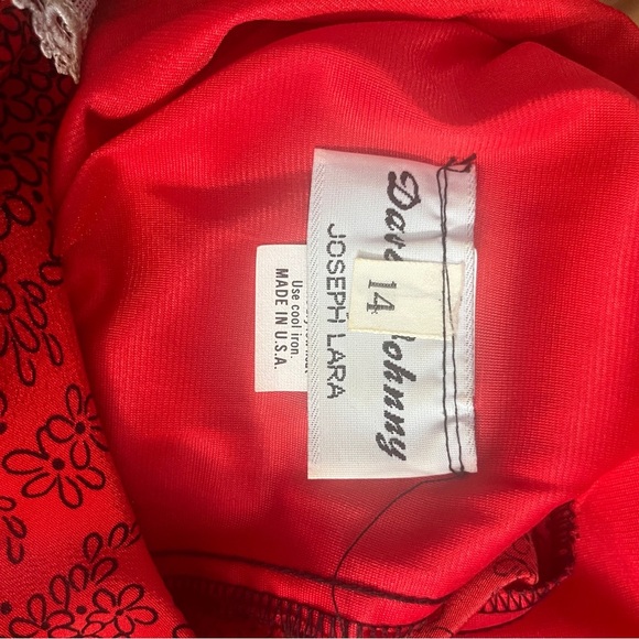1980’s Vintage Dave & Johnny Red Peplum Midi Dress Red Floral Print with Lace​ - Picture 10 of 13